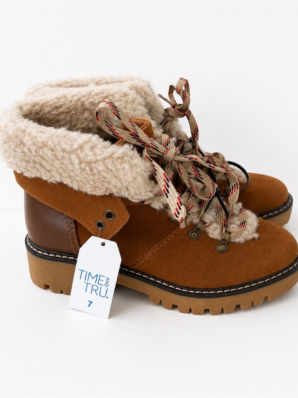 NWT Time and Tru Tan Sherpa Lined Hiking Boots Size 7 Cozy Winter Boots Gorpcore - Picture 7 of 7